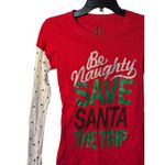 Wound Up Womens Small Christmas Long Sleeve Shirt Funny “Be Naughty” Holiday Tee Photo 2