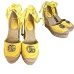 Gucci RARE COLOR Marmont Platform Espadrille Wedges Sandals Banana 7 LIKE NEW Photo 2