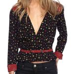 Free People Where We Roam Black and Red Printed Cropped Blouse - Size S Photo 0