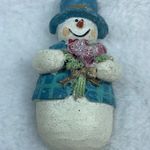 Snowman Blue Hat and Vest Carrying Flower Bouquet Jewelry Pin Brooch Winter Wear Photo 8
