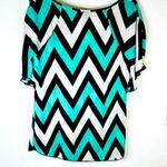 Rue 21 Teal White & Black Chevron Stripes Short Sleeve V Neck Size Small Sheer Photo 5
