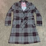 CAbi Sovereign Belted Trench Coat Purple Plaid Jacket Medium Photo 3