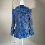 Vintage Y2K Women M Petite Silk Blue Paisley Bell Sleeve Flowy Ruffle Hem Sheer‎ Size M Photo 1