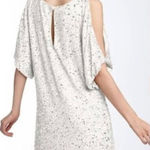Aidan Mattox Dress Womens Size 14 White Silver Cold Shoulder Sequin Silk Party Photo 0