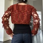 Nicole Floral Crochet Cropped Sweater Cardigan Red Photo 9
