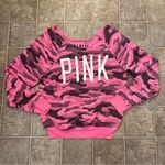 PINK - Victoria's Secret Victoria's Secret Pink Camo Slouchy Raw Edge Crew Neck Sweatshirt Off Shoulder Photo 0