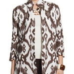 Chico's Women’s Ikat Pattern Brown & White Lightweight Linen Blazer Jacket Sz 0 Photo 0