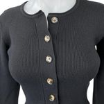 Mod Ref Black Ribbed Knit Button Down Cropped Cardigan Sweater Top Size S Photo 2