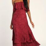 Lulus Love You So Truly Strapless Midi Dress Women's XS Burgundy Burnout Floral Red Photo 0