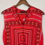 Apt. 9  Top Womens XL Red Bandana Tie‎ Front Sleeveless Southwestern Button Collar Photo 2
