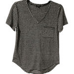 Rhapsody  Women’s Black and Gray Striped V-Neck Tee Photo 0
