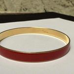 Trifari Vintage Crown Red enamel Gold Tone Bangle Bracelet Signed 8 Inch Photo 2