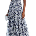 AQUA  Maxi Dress Womens Size Small Gown Blue White Tiered Metallic Formal NEW Photo 0