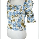 Joie  100% Linen Blue Floral Shirred Sleeve Blouse Top Small Photo 6