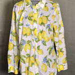 Talbots Women’s Lemon Blossom Print Cotton Button Front L/S Shirt Size Petite L Photo 0