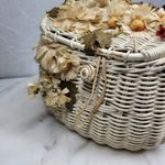 VTG Handmade Floral Wicker Nantucket Basket Purse White Ribbon Handle Photo 12