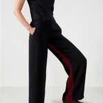 PURE COLLECTION Wide Leg High Rise Contrast Stripe Black Maroon Trousers Size 6 Photo 0