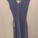 Blue & White Floral Print V Neck Cinched Short Sleeve Dress Size Medium NWT Photo 3