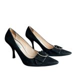 Prada  Womens Vintage Y2K Camoscio Nero Black Suede Point Toe Silver Buckle Heels Photo 2