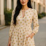 Free People Womens Cream Yellow Long Sleeve Floral Shift Tegan Mini Dress Size 0 Photo 0