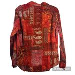 Chico's  Red Paisley Patchwork Boho Western Long Sleeve Button Up Blouse Size 1 Photo 1