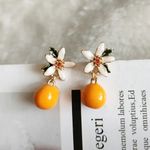 Orange Floral Drop Earrings NWT | Dainty Flower Stud Dangling Charm Photo 1