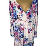 Pinkblush  Floral Faux Wrap Maternity Dress Stretch Long Sleeve Beige Blue M/L Photo 0