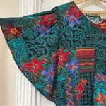 Women’s Vintage Hawaiian Maxi Dress size Medium Teal Floral Tribal Kaftan Casual Multiple Photo 5