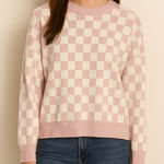 T Tahari  Size Medium Pink and White Checker Print Sweater New With Tags Photo 0