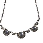 Claires Silver Tone Necklace with Rhinestones Faux Pearl Accents u Adjustable Le Photo 1
