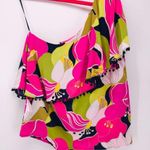Trina Turk One Shoulder Silk Ruffle Floral Blouse Photo 9