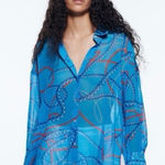 ZARA Blue Nautical Rope Oversized Button Down Collared Blouse Size Medium Photo 0