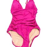J.Crew  Fuchsia Pink Ruched V Neck Plunge One Piece Swimsuit SZ 4 Beach Vacation Photo 1