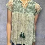 Rachel Roy  women’s Boho Peasant Top with Tassel Tie Printed Cap Sleeve Blouse XS Photo 0