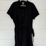 Matty M Women’s Large Black Linen Romper with Belt Minimalist Lagenlook Photo 0