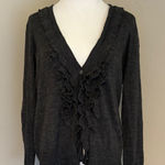 Eddie Bauer  Gray Cotton Cardigan Sweater‎ Ruffle Front Long Sleeve Large Photo 0