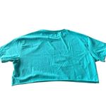 Alphalete  Womens M Short Sleeve Boxy Crop Top Aqua Blue Pump Cover Oversized New Photo 2