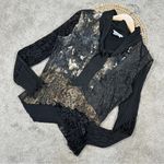 Alberto Makali  Women’s Mixed Print Textured Tie Neck Blouse Top Goth in Black XL Photo 0