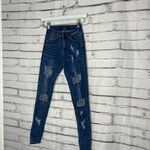 Bamboo  High Rise Distressed Skinny Jeans Women’s 0 Medium Wash Stretch Denim Photo 7