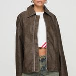 Princess Polly  Faux Leather Dad Jacket Washed Brown Photo 1