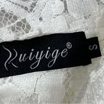 Elegant Ivory White Floral Lace overlay Dress size s high neck bell sleeves boho Photo 1