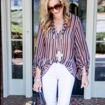 CAbi  NWOT Ultimate On-Trend Striped Sheer Blouse Photo 1