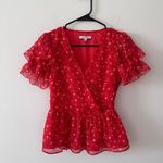 Madewell Red Metallic Prairie Posies Peplum Top Photo 0