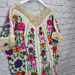 Free People Momo for Embroidered Kaftan One Size White Floral Crochet Silk Photo 2