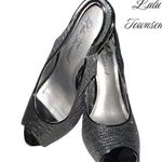 Lulu Townsend  beautiful black sparkle open toed sling back heels! Nwot Photo 0