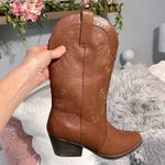 True Craft Western Cowboy Boots Womens 7.5 Mid Calf Cognac Brown Embroidered  Tennessee Photo 1