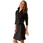 Frank & Eileen Willa Wrap Dress Womens Medium Triple Fleece Black Old Money Photo 1