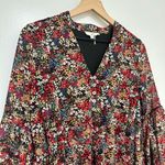 Entro  | Floral V Neck Button Front Long Balloon Sleeve Chiffon Mini Dress, S Photo 2