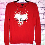 Talbots  VALENTINE'S DAY RED JE' TAIME HEART 3D FLOWER BEAD ACCENTS SWEATER XS Photo 0