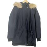Maje Dark Blue Raccoon Fur Trim Hooded Sherpa Parka Coat Size Large Photo 0